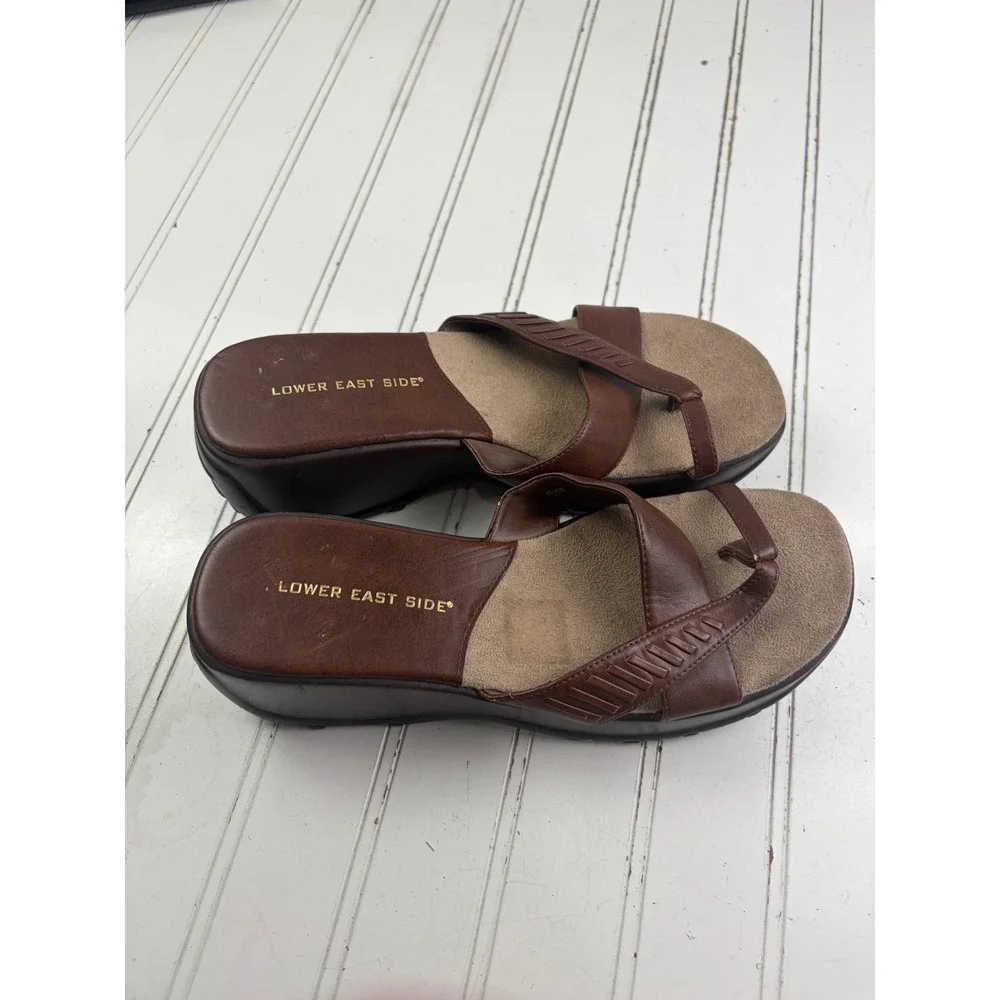 Lower East Side Vintage Y2K Brown Platform Wedge Slide Sandals Women's Size 7.5